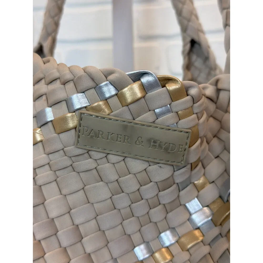 Parker & Hyde Woven Tote Bag Greige Metallic Gold Silver One Size
